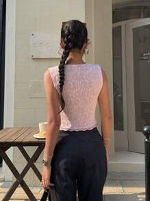 Women Cream-Color Double-Layer Lace Tank Top Summer Pink - Dusty Pink - View 2