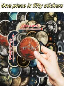 SHEIN 50张太空宇宙卡通涂鸦贴纸，包含星空、行星、宇航员空间站、月球火箭等图案，防水，适用于行李箱、笔记本电脑等，圣诞装饰 - 彩色 - 查看 3