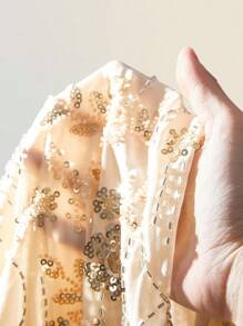 Sweetina Women's Sequin Embroidered Overlap Ruched Bodycon Mini Skirt - Apricot - View 12