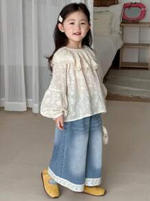 Dazy Kids Girls' Wide Leg Denim Pants, Young Girl Fall Clothes - Light Wash - View 6