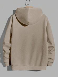 EURMUSE 100%Cotton Men Letter Graphic Drawstring Hoodie - Beige - View 2