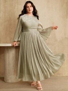 Anewsta Plus Size Women Long Sleeve Dress, Elegant & Versatile For Commuting, Spring/Autumn - Lime Green - View 7