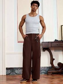 SWAVVY Pantalon long décontracté et ample pour hommes - Marron - Voir 4