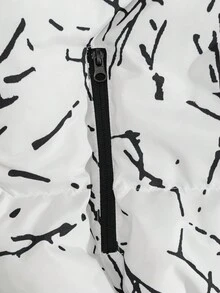 EURMUSE Plus Size High Quality All Over Printed Regular Winter Coat - White - View 4