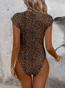 SHEIN LUNE Women's Casual Leopard Print Bodysuit, Suitable For Spring/Summer Leopard Print Swimsuit