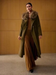 MOTF PREMIUM DETACHABLE FUZZY COLLAR OVERCOAT - Dark Green - View 5