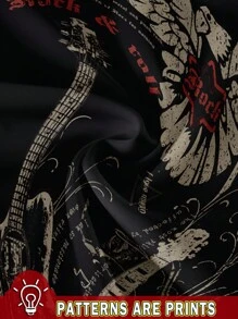 SHEIN EZwear 大码女式休闲简约摇滚吉他图案圆领短袖 T 恤，宽松款，适合夏季 - 黑色 - 查看 3