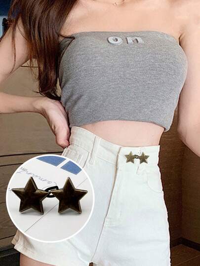 SHEIN 2 pares/6 pares de hebillas de cintura con estrella pequeña, botón de cintura desmontable sin clavos para jeans - Herramienta de reducción de cintura - Ajuste de cintura sin costuras - Mejora el contorno de la cintura sin esfuerzo