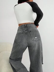 EURMUSE Lässige schwarze weite Jeans mit Destroyed-Effekt