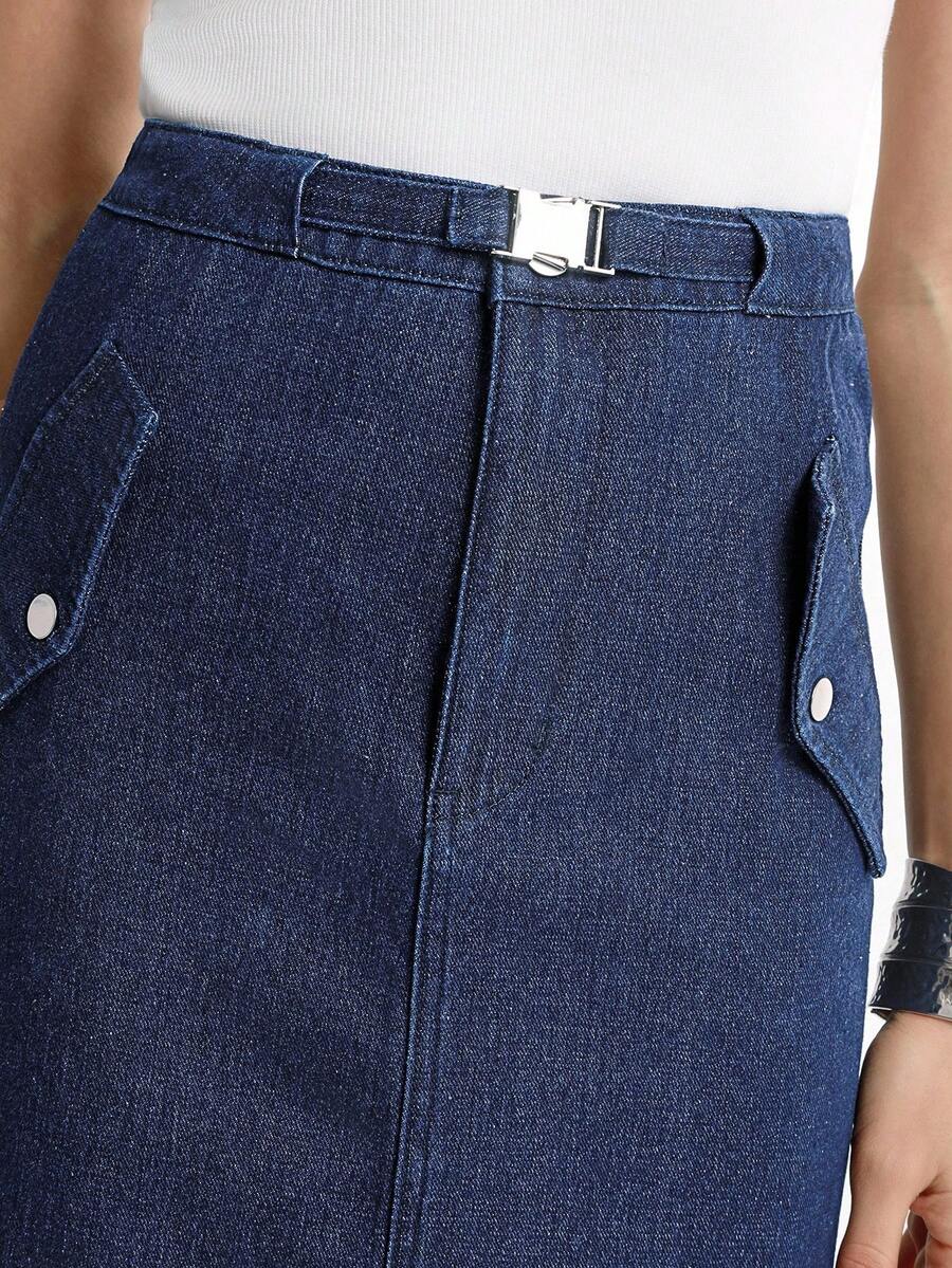 Daynim 女士休闲直筒牛仔裙 - 深色水洗藍 - 查看 1