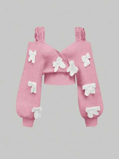 Kawaii pull sexy décontracté à bretelles en dentelle, décolleté plongeant et nœud papillon, style épaules dénudées