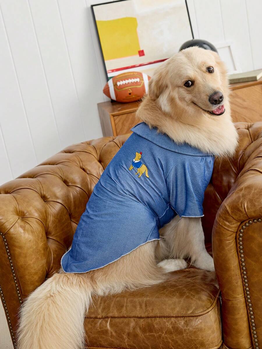 PETSIN 1pc Denim Blue Pet Cat And Dog Shirt