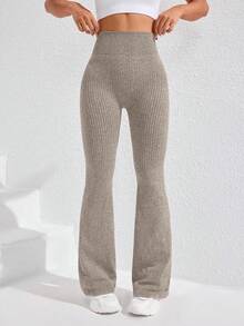 Easithlete 2件装女士运动紧身裤罗纹打底裤阔腿裤加厚罗纹打底裤针织打底裤瑜伽裤 - 彩色 - 查看 6