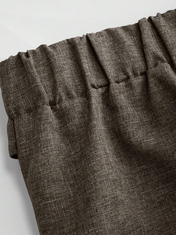 SHEIN Tall 大码女式优雅百搭纽扣装饰简约办公/通勤西装裤 - 咖啡棕 - 查看 4