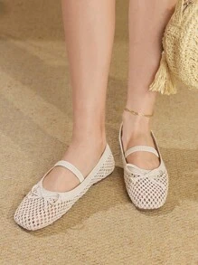 Styleloop 女士平底编织鞋，波西米亚风格，适合度假、万圣节、圣诞节和派对 - 杏色 - 查看 3