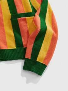 ROMWE MEN Prep Men's Colorful Striped Knit Sweater Cardigan, Retro College Style , Fall Winter - Multicolor - View 4