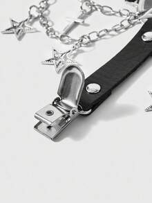 ROMWE 2 chiếc dây chuyền hình ngôi sao năm cánh rỗng màu đen dành cho nữ trang trí garter chân phong cách Goth, thích hợp làm phụ kiện Halloween - màu đen - Xem 4