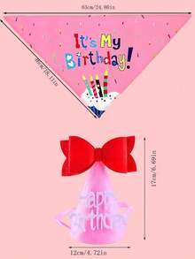 1 bộ đồ trang trí tiệc sinh nhật cho thú cưng, bao gồm băng rôn, mũ, bóng bay hình bàn chân, yếm và nơ, thích hợp cho lễ kỷ niệm - Hồng - Xem 5