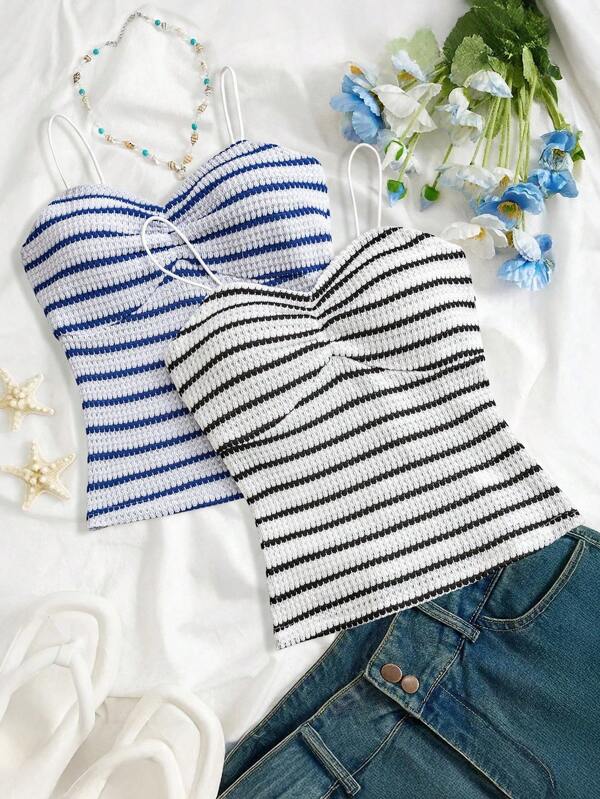 Chiquease Women's Summer Striped Ruffle Casual Fashion Camisole