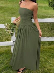 SHEIN EZwear 女式休闲军绿色长裙 - 軍綠色 - 查看 4