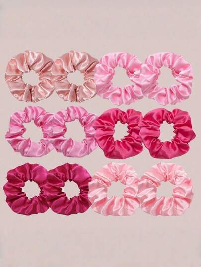 SHEIN 36/24/12/6-Pack Bohemian Elegant Minimalist Shiny Satin Scrunchies/Headbands For Women, Bun Hairbands, Hair Protection , Fashionable Silk-Like Colorful Satin Hair Accessories Set, Ladies Pink Tone Hair Scrunchies Casual Hair Accessories, Suitable For Daily Outfits, Stretchable Hairbands For Ponytails And Hairstyles