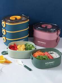 SHEIN 800/1400/2000 Milliliter Multi-Color Bento Box Set, Reusable, Leak-Proof Bento Box With Three Layers, No BPA Lunch Box, Insulated Bento Box, School Bento Box, Office Lunch Box, Travel Bento Box, Stackable, For Microwave, Dishwasher, And Refrigerator, Bento Box - Multicolor - View 2