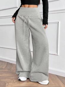 EMERY ROSE 灰色针织羊毛抽绳腰部宽松运动裤，冬季