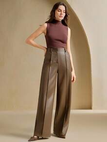 Anewsta 全新优质软皮阔腿裤 - 咖啡棕 - 查看 3