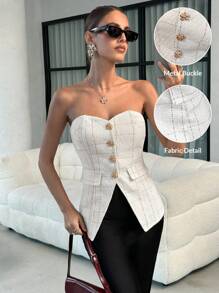 Lavishia Elegant Plaid Front Button Camisole Shirt, Suitable For Commuting - Multicolor - View 6