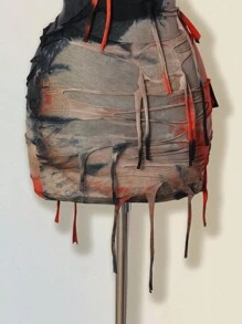 SHEIN ICON Robe moulante mini dos nu avec effet tie-dye contrastant orange et noir pour femmes