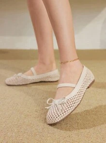 Styleloop 女士平底编织鞋，波西米亚风格，适合度假、万圣节、圣诞节和派对 - 杏色 - 查看 5