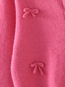 Tween Girls Cardigans Regular Style Girls Bowknot Cardigan, Suitable For Outdoor Wear In Autumn/Winter, Suitable For Home Scenes, Suitable For Children To Play And Wear Back To School, Pink Fall - Hot Pink - View 4