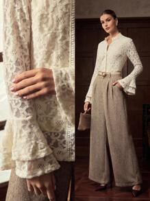 ZEYLAH LACE BUTTON UP BLOUSE - White - View 7