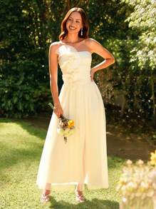 KARISMINA Vestido midi de unicolor para mujer, minimalista y de moda, adecuado para el verano - Albaricoque - Ver 5