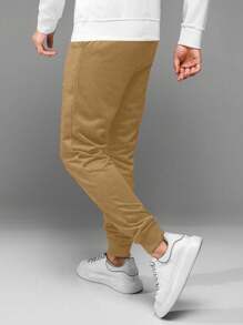 RueChic Men's Drawstring Waist Letter Pattern Sweatpants - Camel - View 2