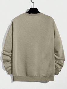 EURMUSE 100%Cotton Men Letter Patched Sweatshirt - Beige - View 2