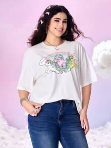 My Little Pony X SHEIN 夏季大码可爱小马印花圆领短袖T恤