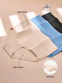 LUVLETTE Plus 3-Pack Cotton High Waist Briefs Women Underwear Panties Set-Pastel Color