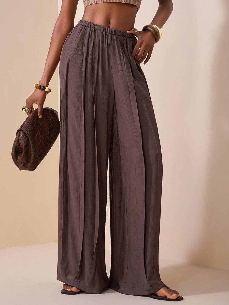 Zivah 2025 Autumn New Music Festival, Easter, St. Patrick's Day, Western, Nomadic, Birthday Party, Graduation, College Style, Student Wear, Daily Casual, All-Match Versatile, Leisure, Vacation, Cruise Travel, Beach, Sunbathing, Viral , Streetwear, Wedding Guest Boho, Commute, Brunch, Airport, Brown Linen Pants With Pockets And Slits - Brown - View 1