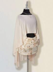 Sweetina Women's Sequin Embroidered Overlap Ruched Bodycon Mini Skirt - Apricot - View 9