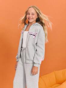 Leap Crew Leap Crew Tween Mädchen Lässig Strick Kapuzenjacke und gerade geschnittene Hose Set, Herbst/Winter - Hellgrau - Übersicht 4