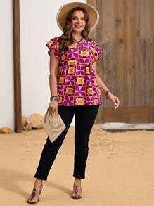 EMERY ROSE Áo cánh tay lửng họa tiết hình học nhiệt đới cỡ lớn dành cho nữ, phù hợp cho mùa xuân/hè, du lịch Boho, mùa thu, hòa nhạc đồng quê miền Tây - Nhiều màu - Xem 6