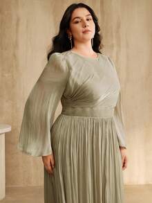 Anewsta Plus Size Women Long Sleeve Dress, Elegant & Versatile For Commuting, Spring/Autumn - Lime Green - View 5