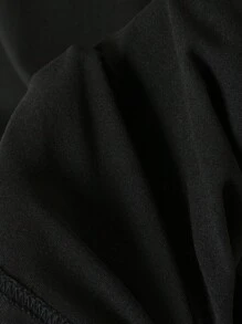 INAWLY Plus Size Women's Letter & Skeleton Print Casual Dropped Shoulder Round Neck T-Shirt - Black - View 3