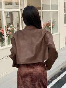 Feyla Áo khoác thời trang hở vai dài tay màu trơn cho nữ mùa thu/đông - màu nâu - Xem 5