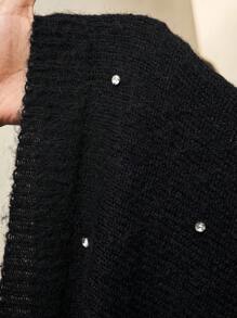 Manfinity Homme 时尚博主风格纯色重工装饰水钻男士毛衣，欧美新款男士水钻毛衣男士装饰毛衣，秋冬 - 黑色 - 查看 7