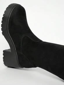 Solezae Bốt cao đến đầu gối đế chunky co giãn thoải mái dành cho nữ - màu đen - Xem 7