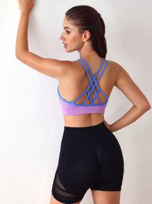 Menodora SHEIN Sport 渐变色交叉吊带运动文胸 - 寶藍色 - 查看 2