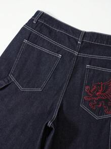 ROMWE MEN Men's Summer Casual Washed Denim Embroidered Shorts - Blue - View 5