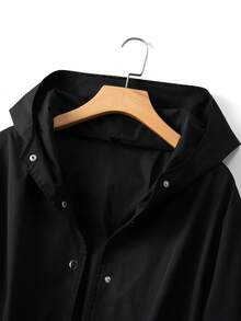 EMERY ROSE Plus Size Women Casual Hooded Cinched Waist Pocket Long Sleeve Windbreaker Jacket Fall Winter Cloth For Women Autumn - Black - View 3